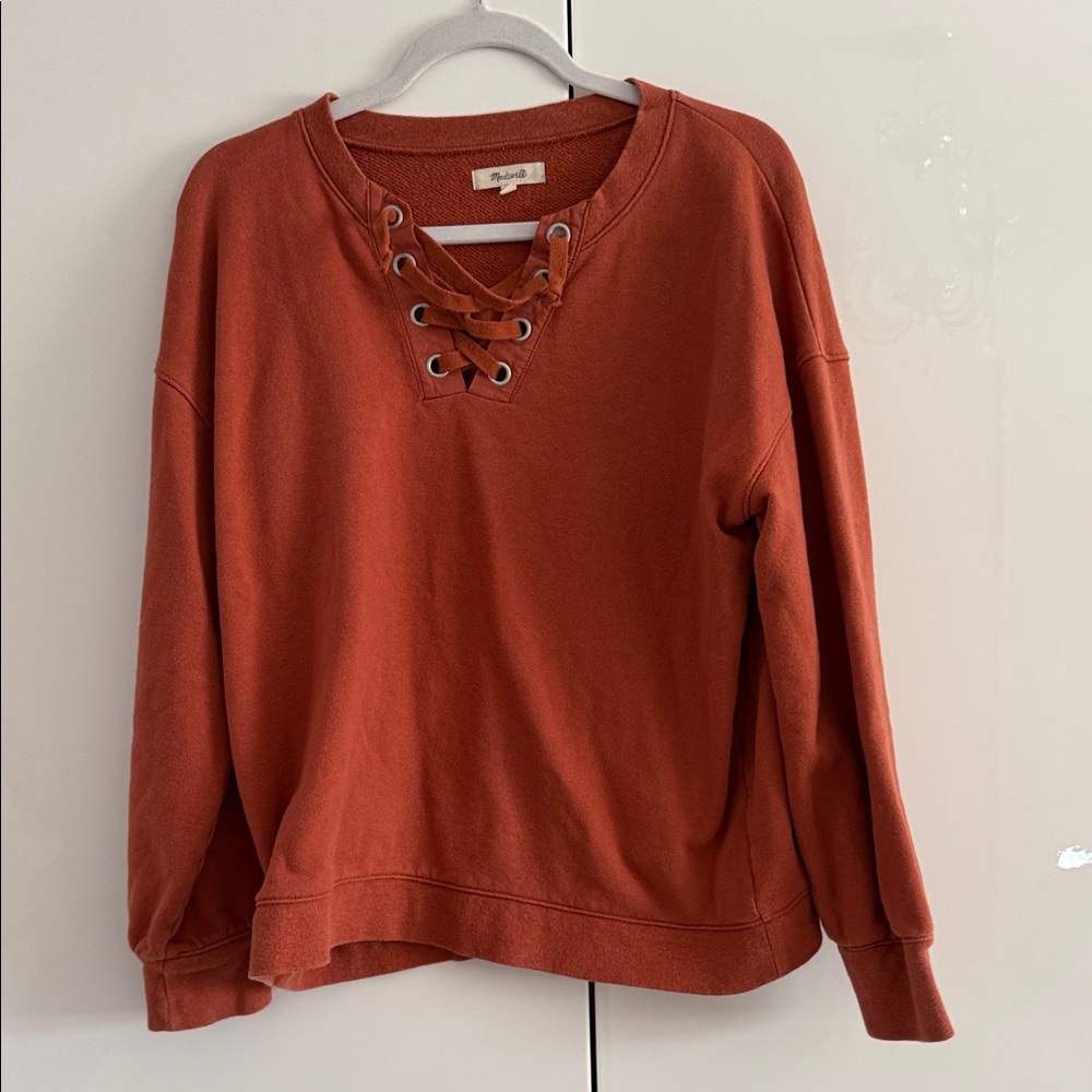 Madewell Rust Lace-Up Sweatshirt